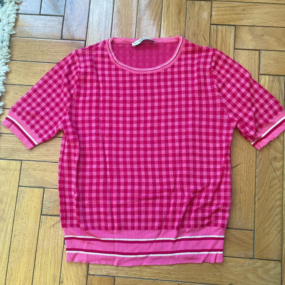 Zara pink plaid knit sweater
